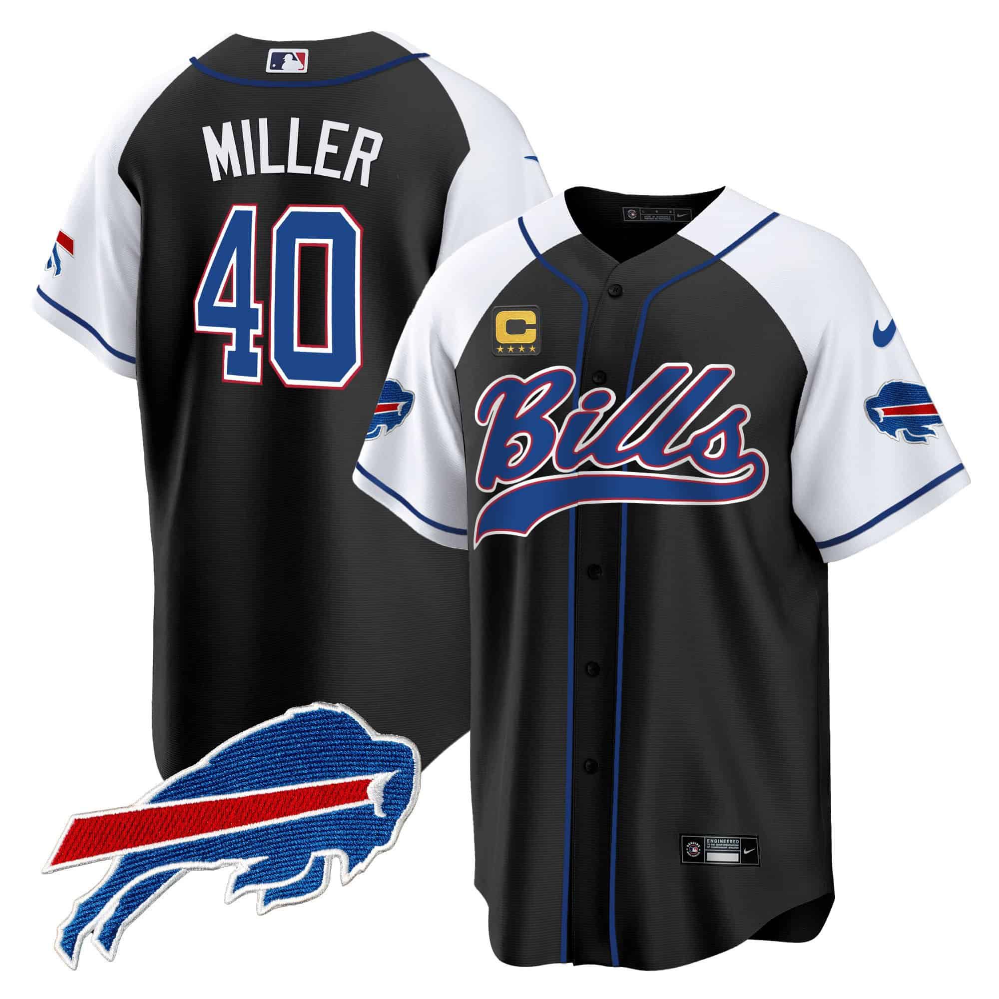 Men Buffalo Bills 40 Miller Black 2024 Nike Baseball Game NFL Jersey style 1